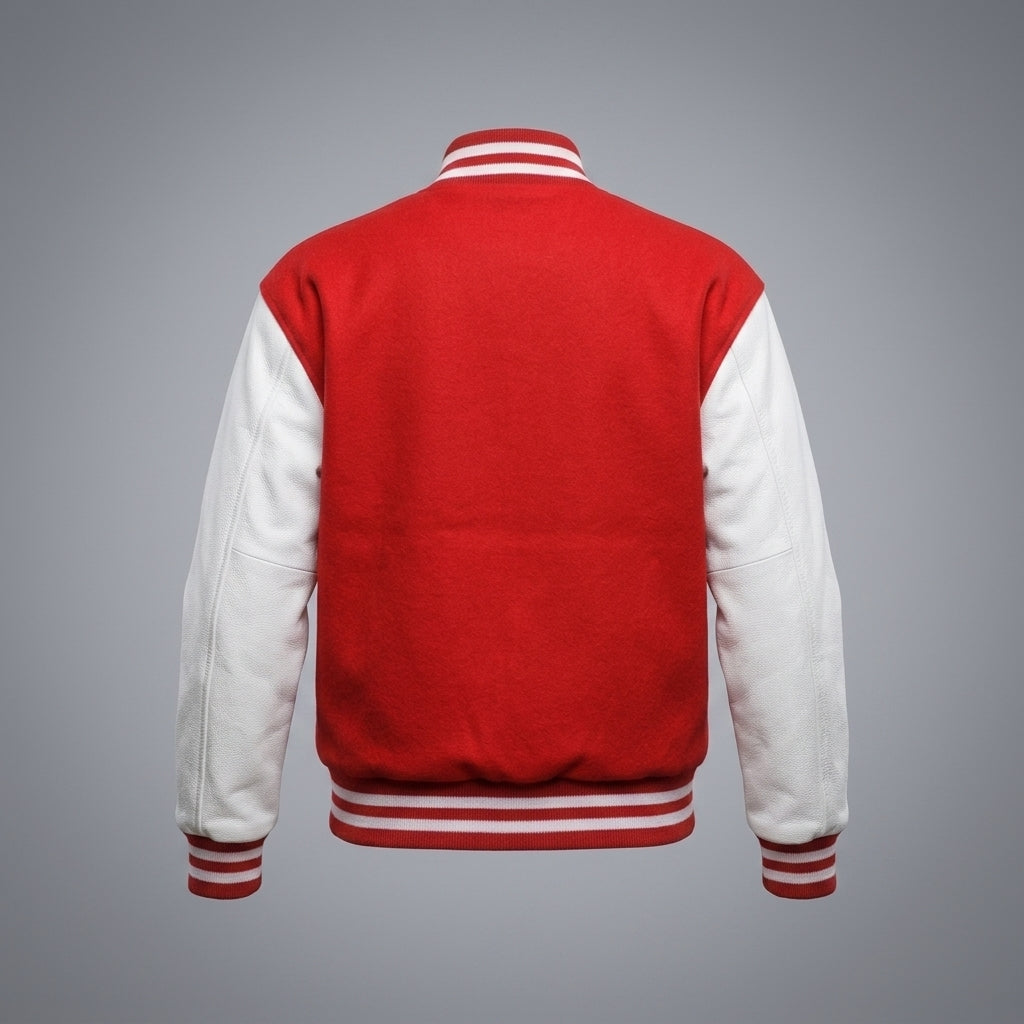 Women's Red & White Leather Varsity Jacket