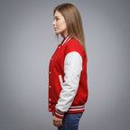 Women's Red & White Leather Varsity Jacket