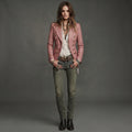 Women's Rose Pink Distressed Military Leather Blazer