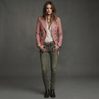 Women's Rose Pink Distressed Military Leather Blazer