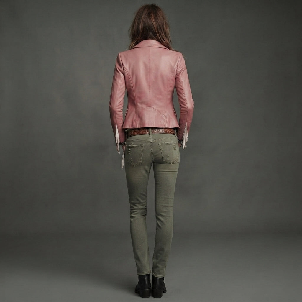 Women's Rose Pink Distressed Military Leather Blazer