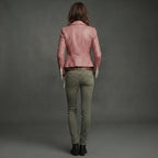 Women's Rose Pink Distressed Military Leather Blazer