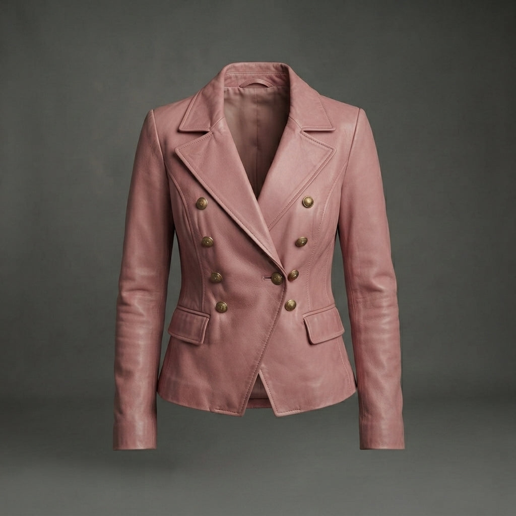 Women's Rose Pink Distressed Military Leather Blazer