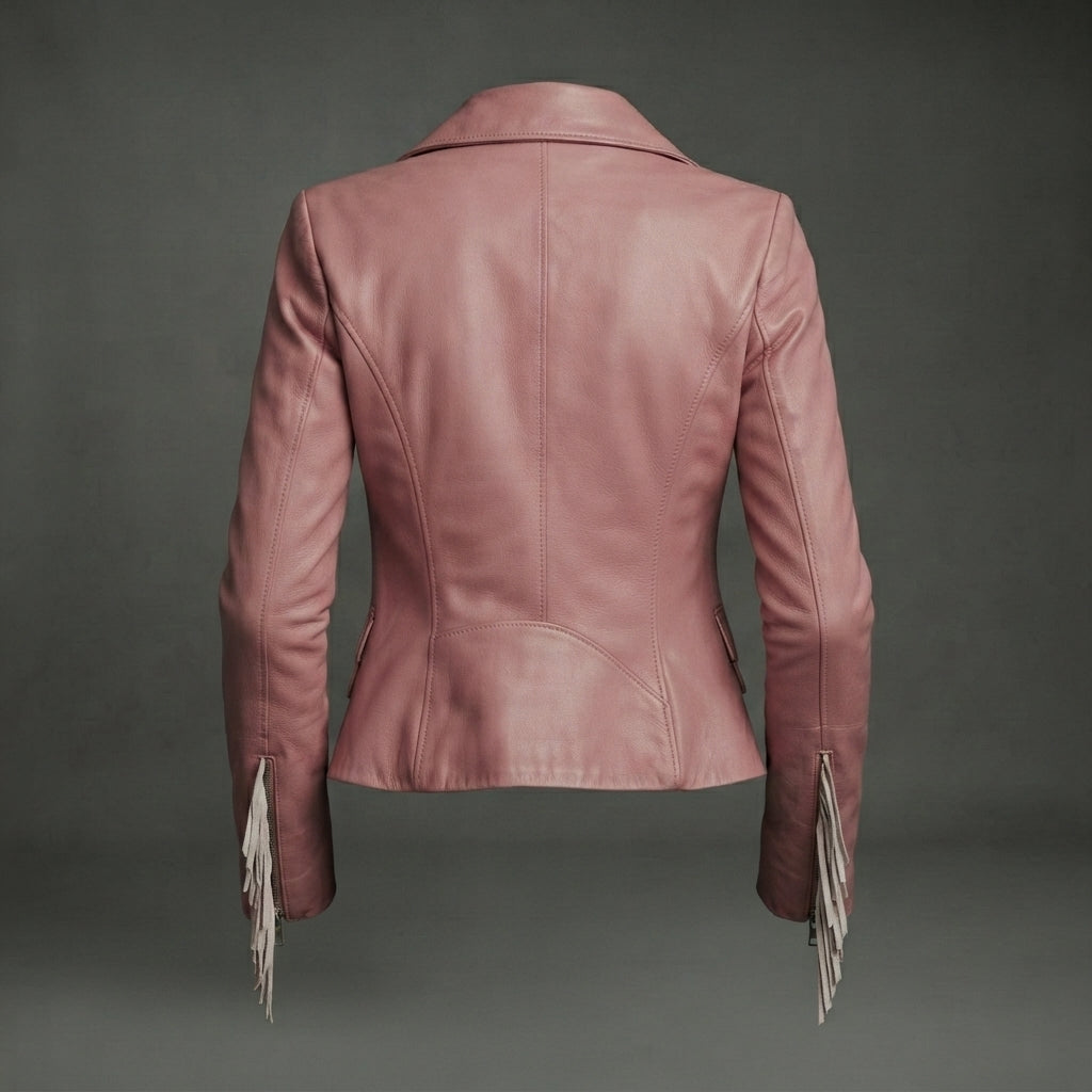 Women's Rose Pink Distressed Military Leather Blazer