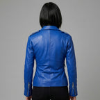 Women's Royal Blue Leather Biker Jacket