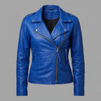 Women's Royal Blue Leather Biker Jacket