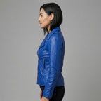 Women's Royal Blue Leather Biker Jacket