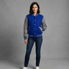 Women's Royal Blue & Grey Leather Varsity Jacket