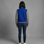 Women's Royal Blue & Grey Leather Varsity Jacket