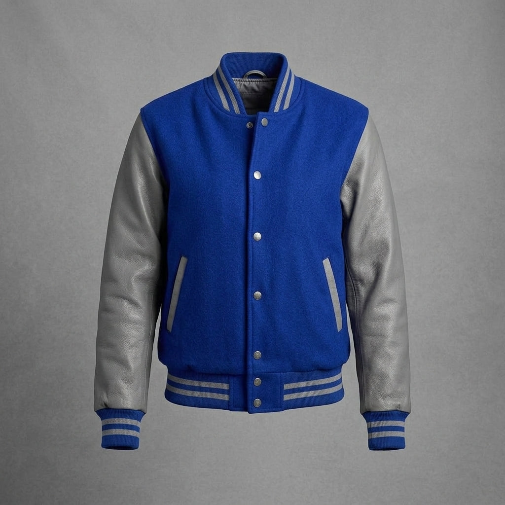Women's Royal Blue & Grey Leather Varsity Jacket
