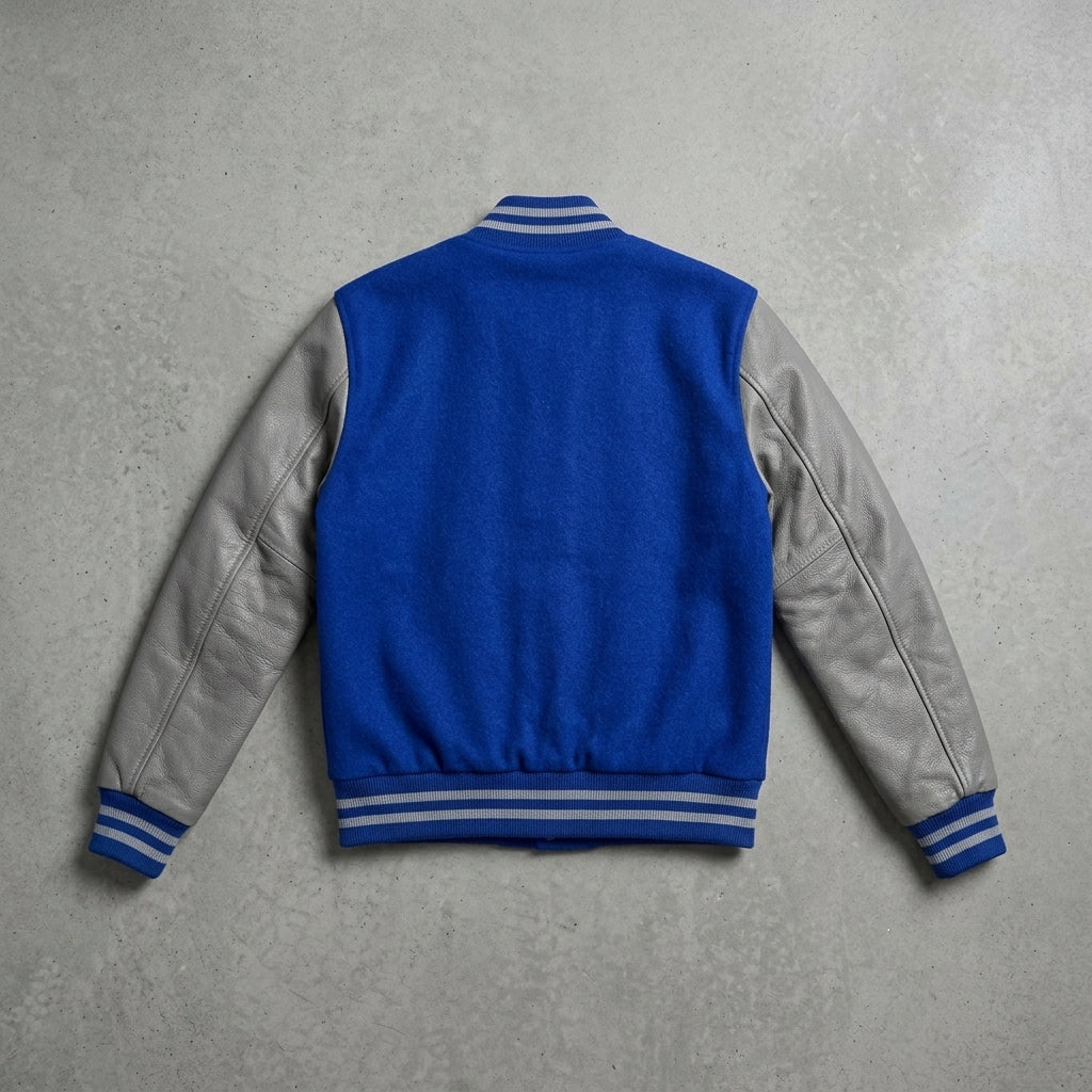 Women's Royal Blue & Grey Leather Varsity Jacket
