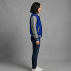 Women's Royal Blue & Grey Leather Varsity Jacket