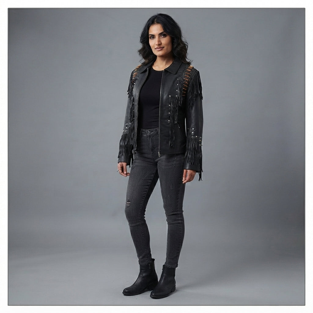 Women's Shadow Fringe Studded Leather Jacket