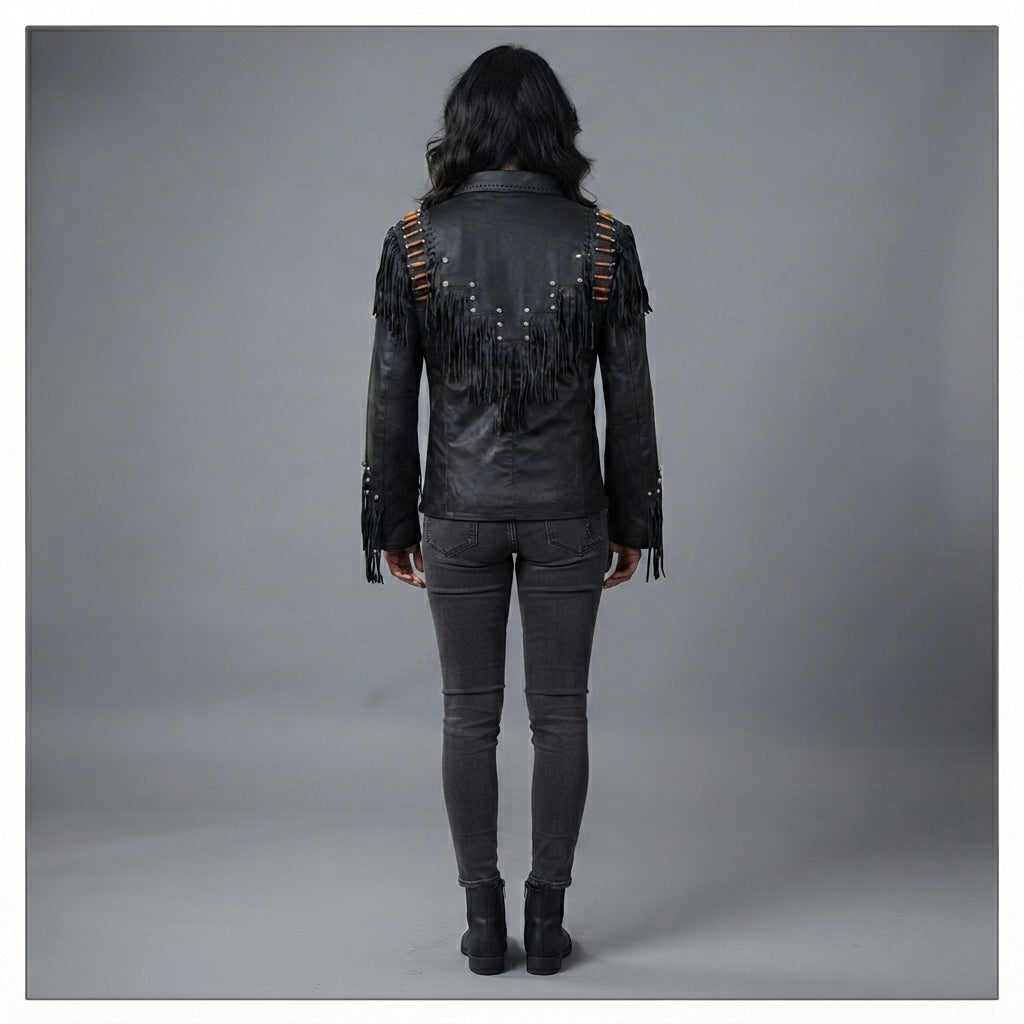 Women's Shadow Fringe Studded Leather Jacket
