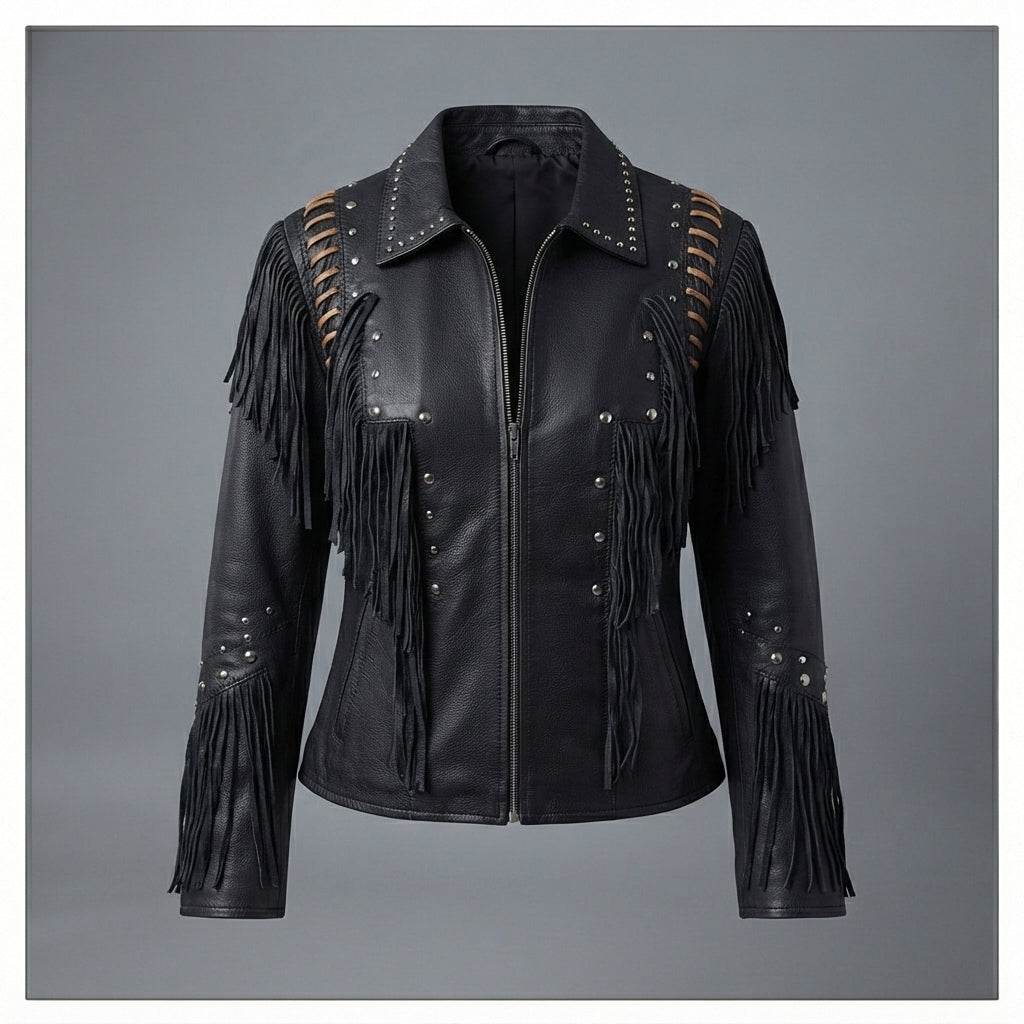 Women's Shadow Fringe Studded Leather Jacket