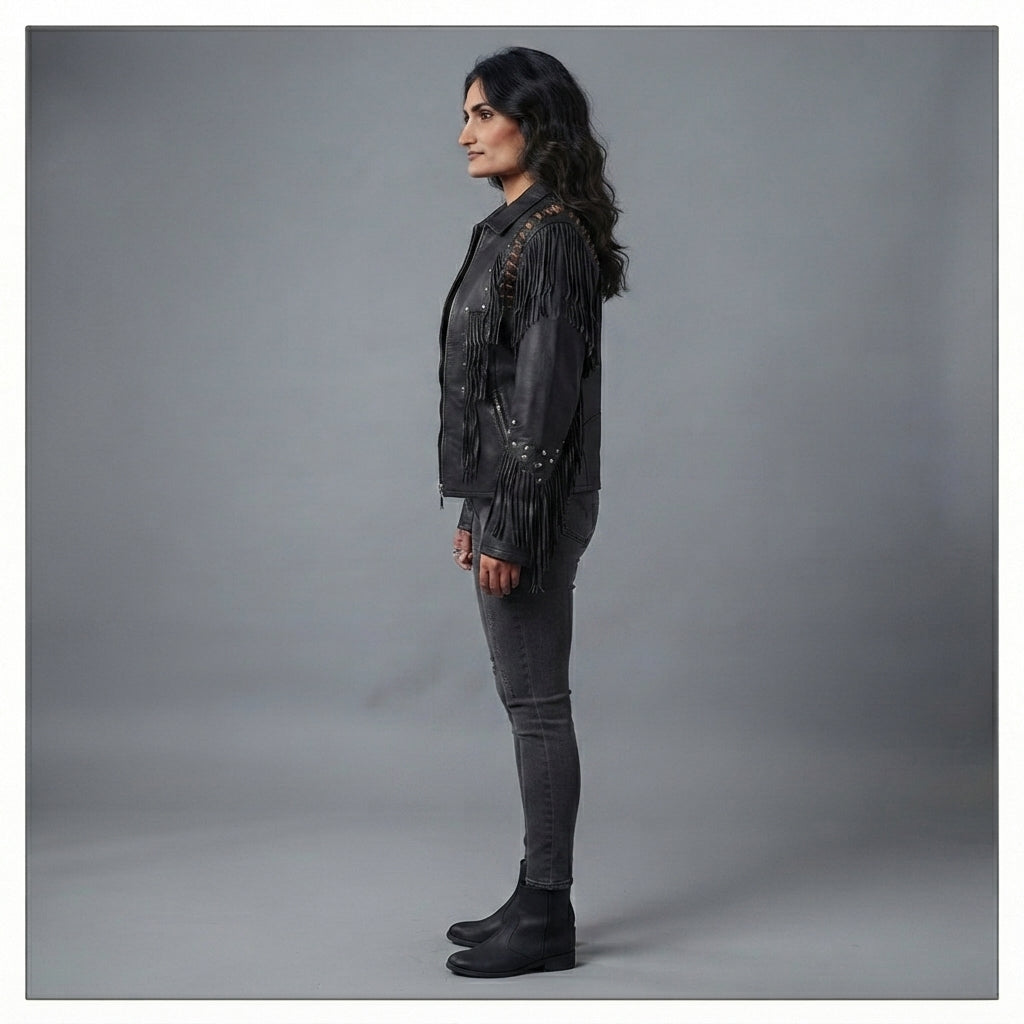 Women's Shadow Fringe Studded Leather Jacket