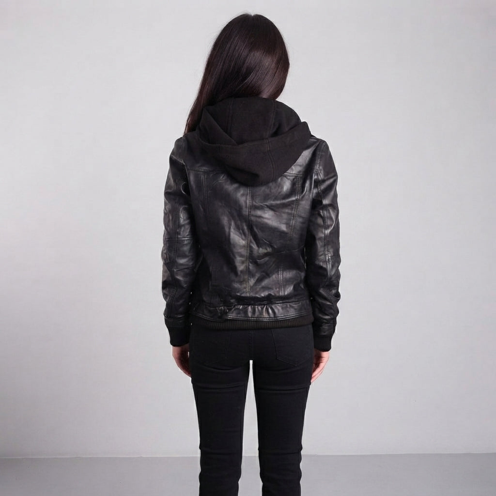 Women's Hooded Moto Leather Jacket