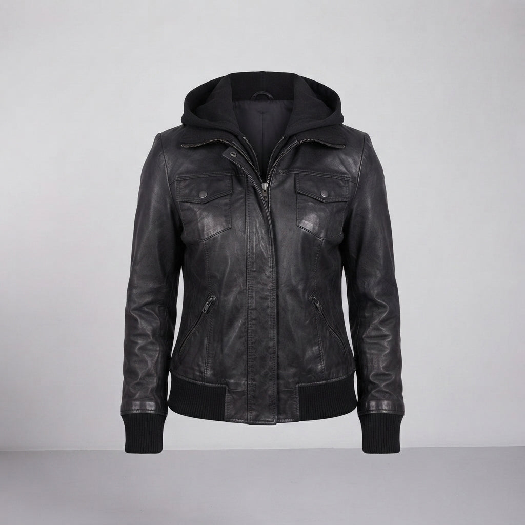 Women's Hooded Moto Leather Jacket
