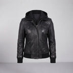 Women's Hooded Moto Leather Jacket
