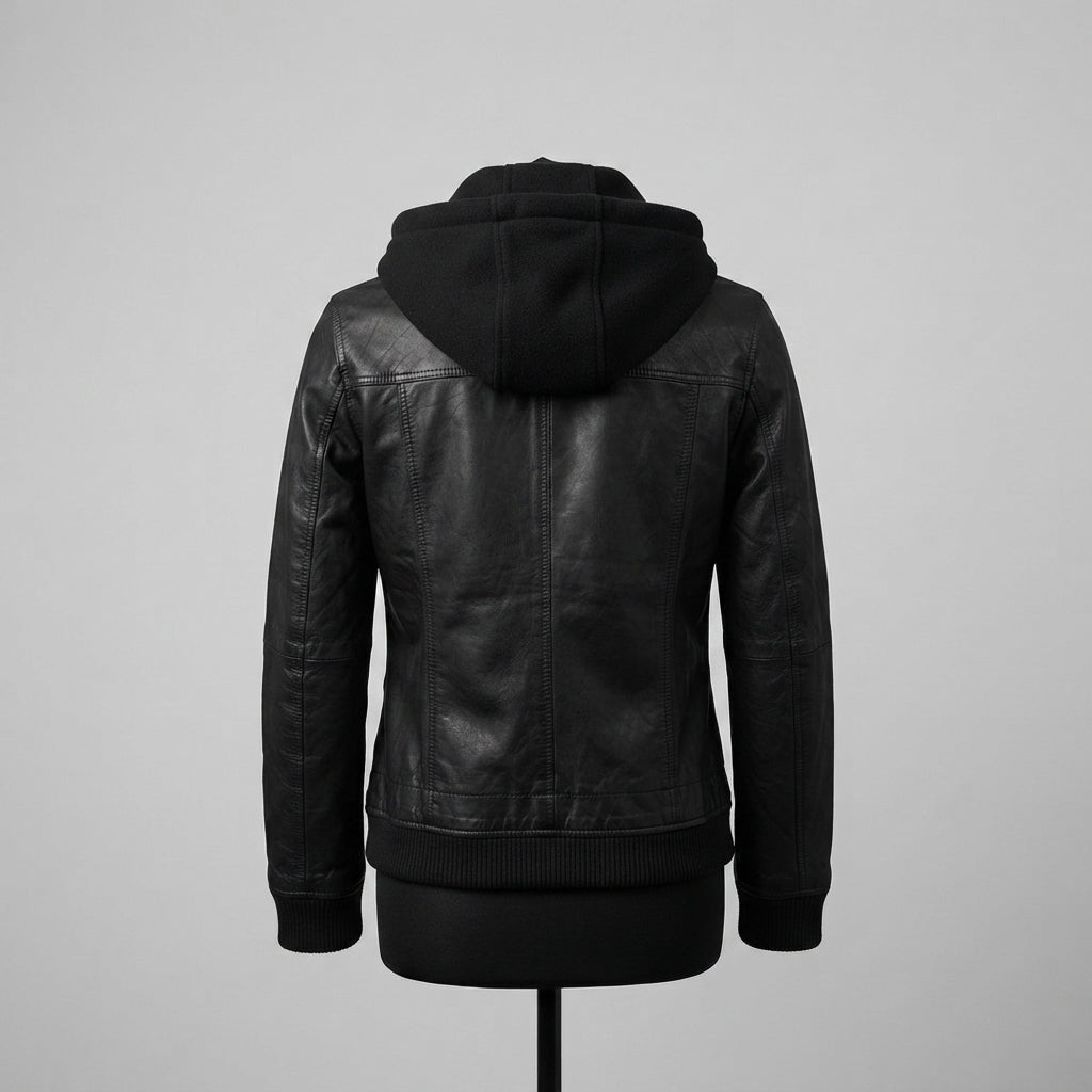 Women's Hooded Moto Leather Jacket