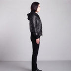 Women's Hooded Moto Leather Jacket