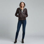 Women's Hooded Leather Bomber Jacket