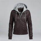 Women's Hooded Leather Bomber Jacket