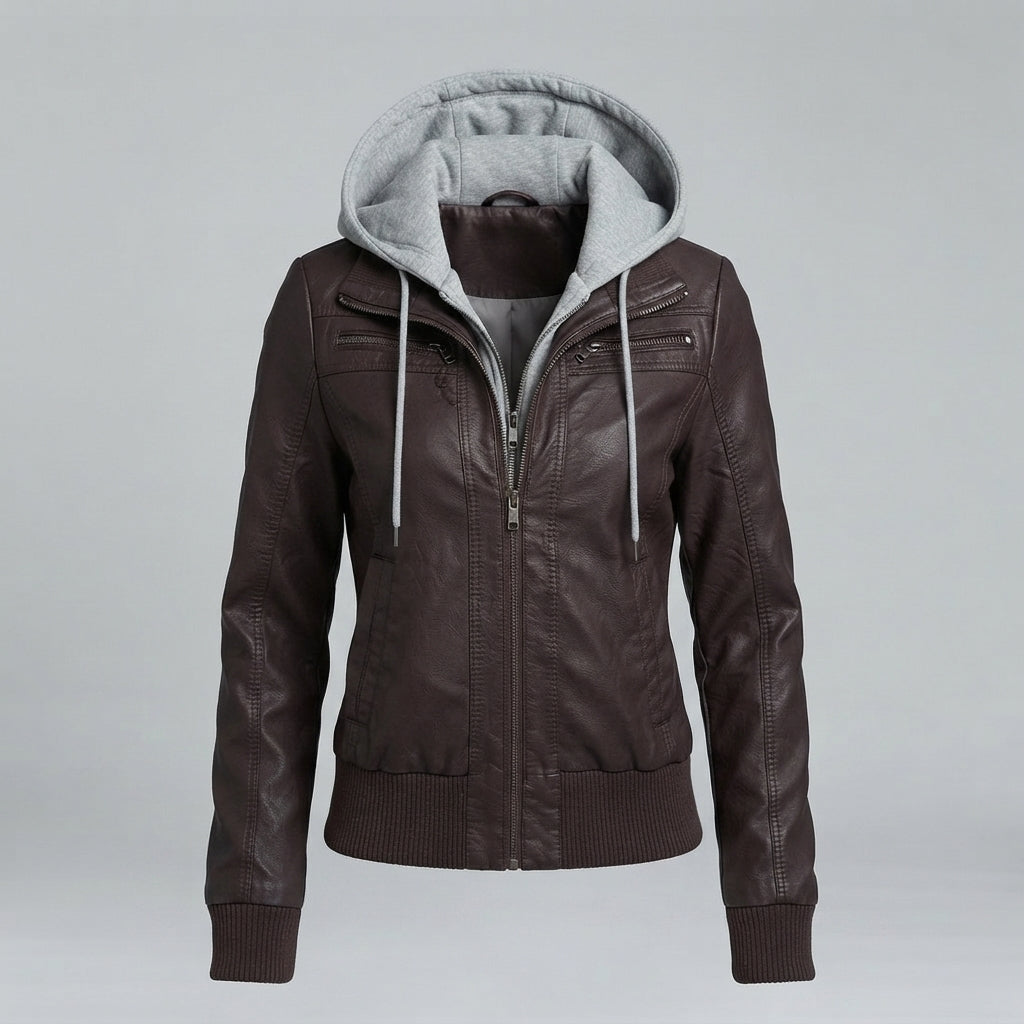 Women's Hooded Leather Bomber Jacket