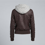 Women's Hooded Leather Bomber Jacket