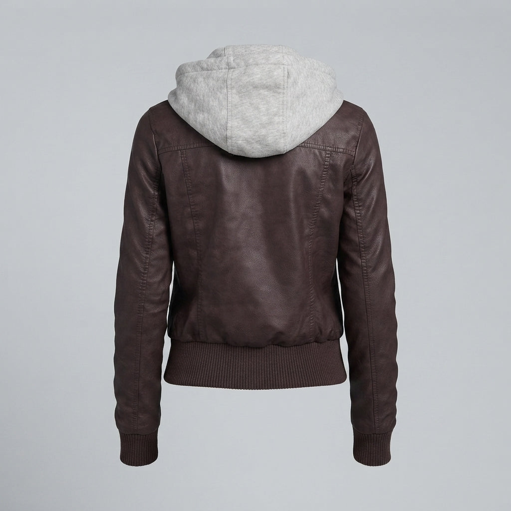 Women's Hooded Leather Bomber Jacket