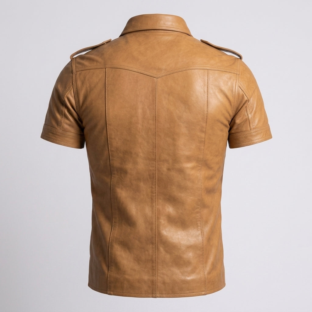 Men's Genuine Leather Shirt Premium Button-Up Leather Overshirt