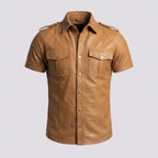 Men's Genuine Leather Shirt Premium Button-Up Leather Overshirt