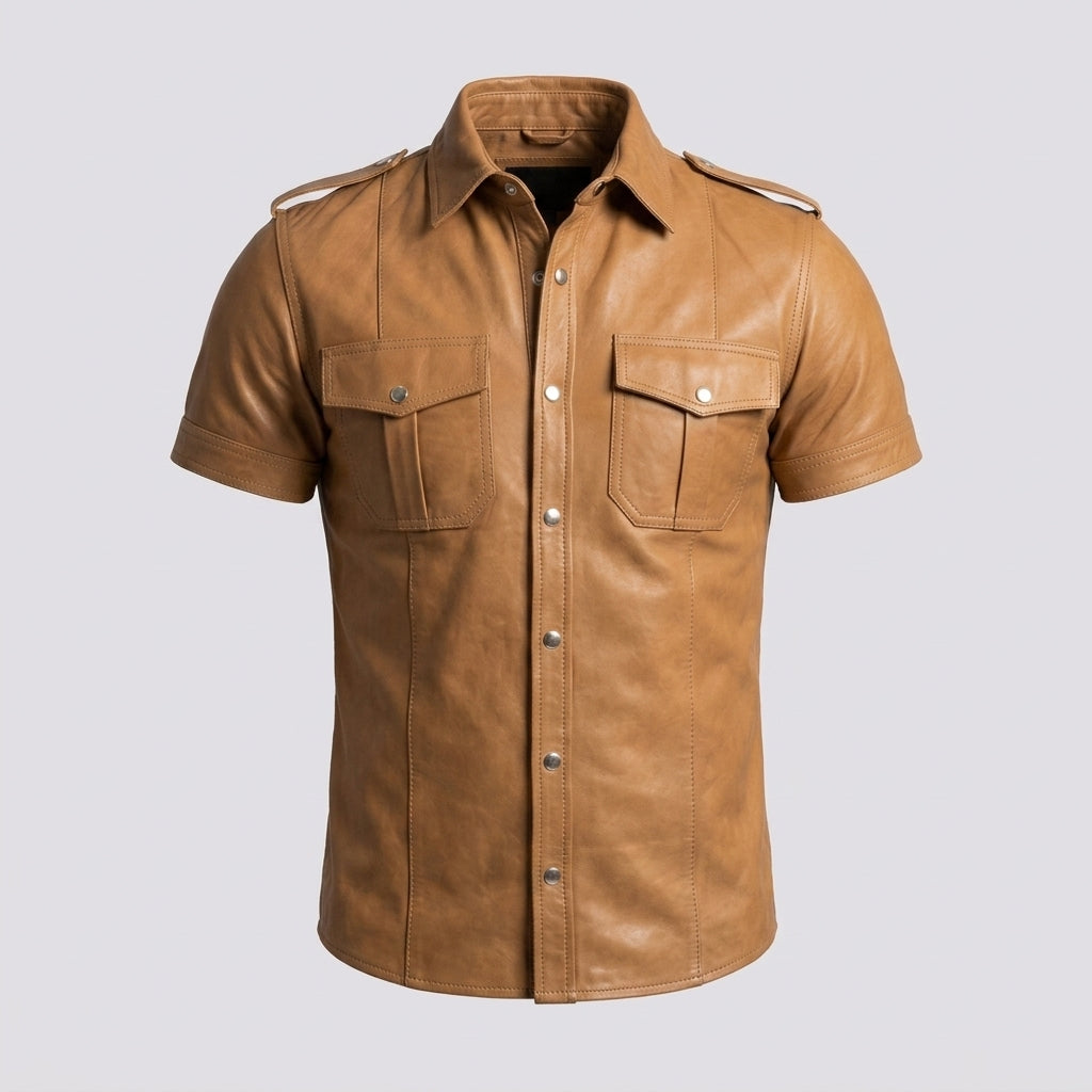Men's Genuine Leather Shirt Premium Button-Up Leather Overshirt