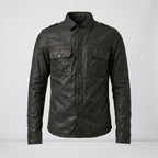 Men's Black Leather Shirt Genuine Lambskin Button-Down Shirt