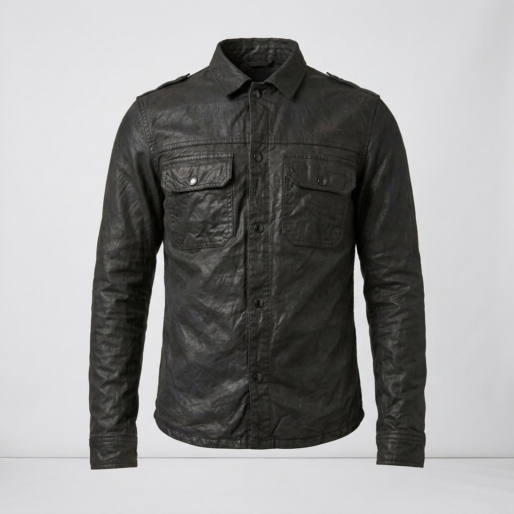 Men's Black Leather Shirt Genuine Lambskin Button-Down Shirt