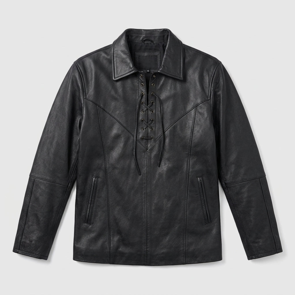 Men's Leather Western Shirt Genuine Snap Button Leather Shirt