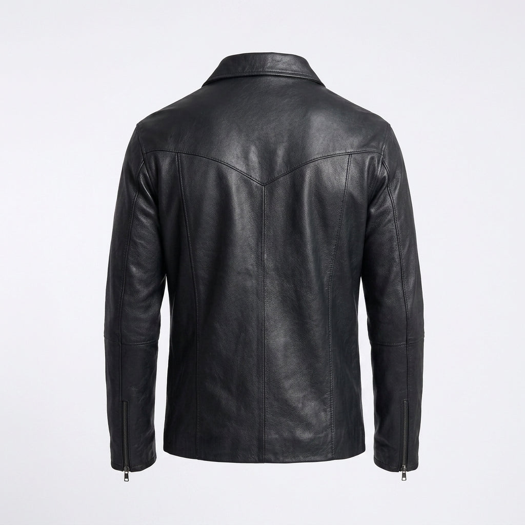 Men's Leather Western Shirt Genuine Snap Button Leather Shirt