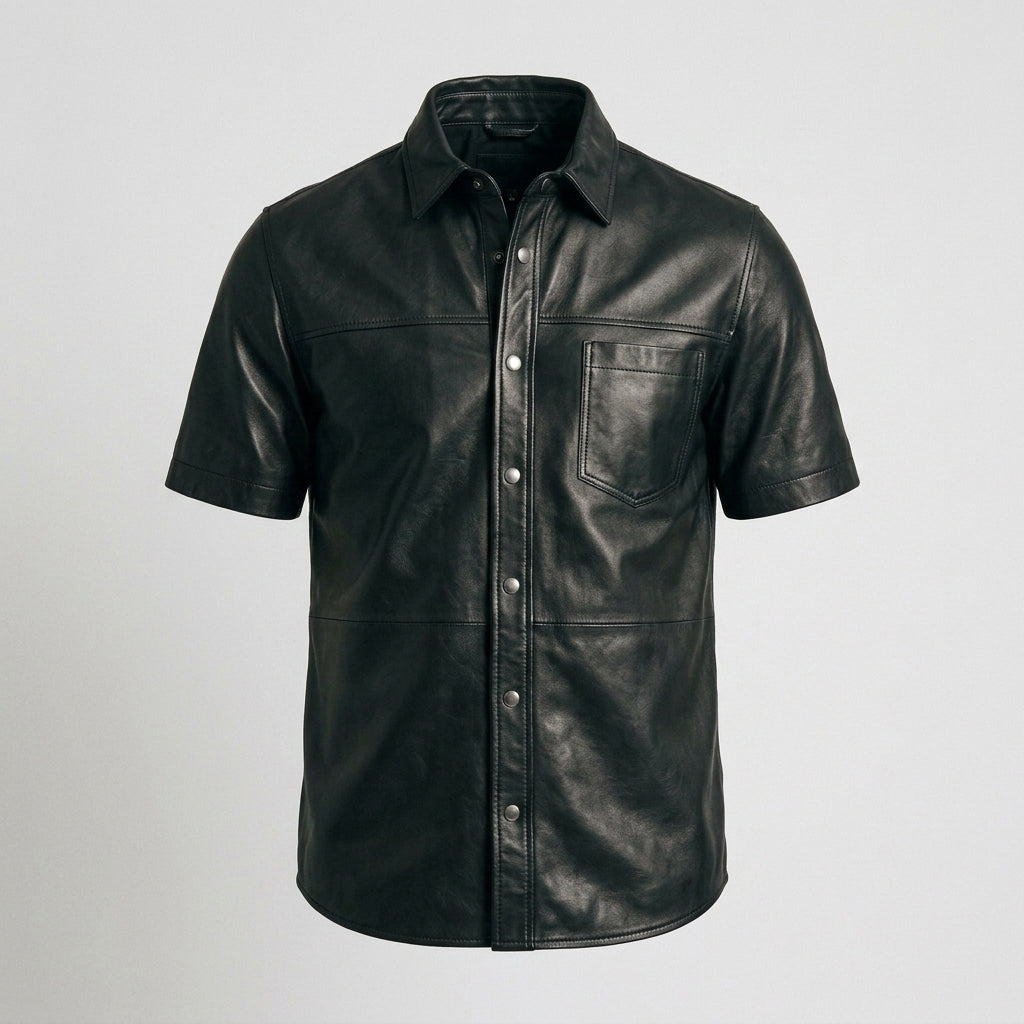 Men's Vintage Leather Shirt Distressed Genuine Leather Shirt