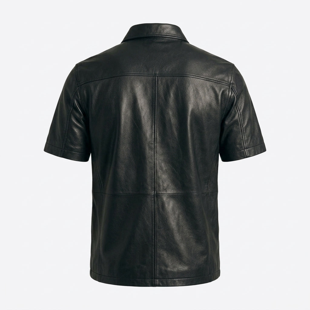 Men's Vintage Leather Shirt Distressed Genuine Leather Shirt