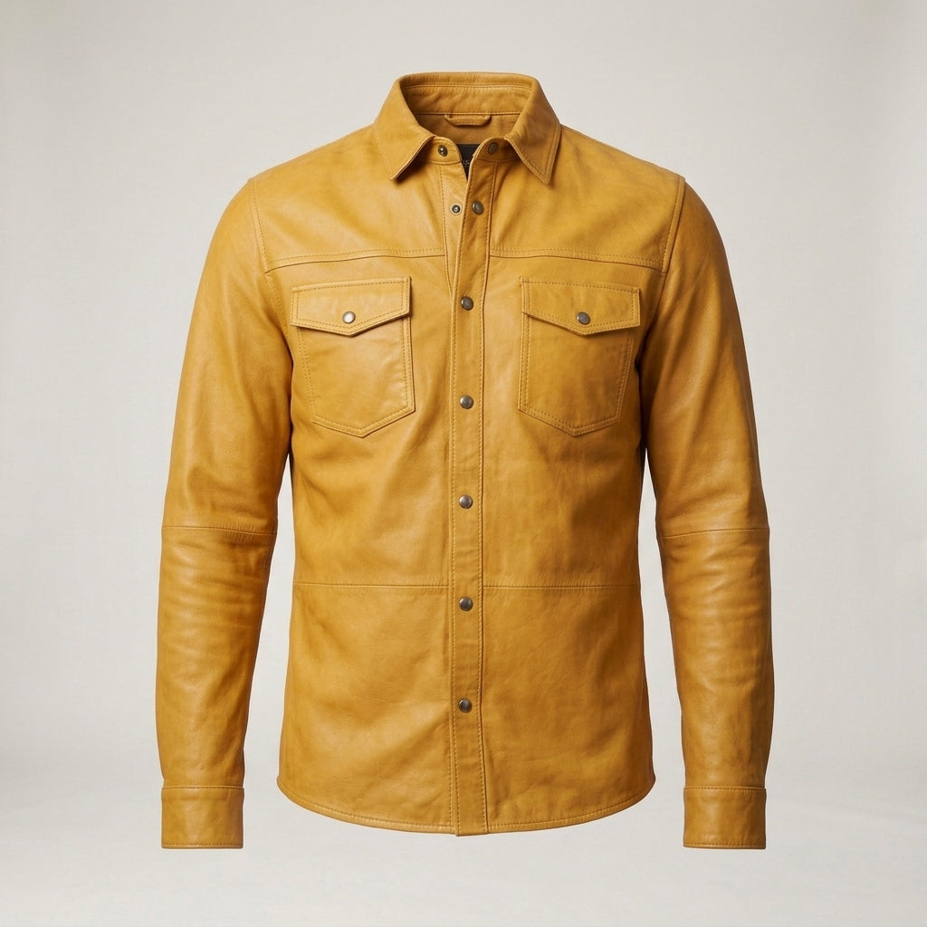 Men's Designer Leather Shirt Genuine Lambskin Luxury Overshirt