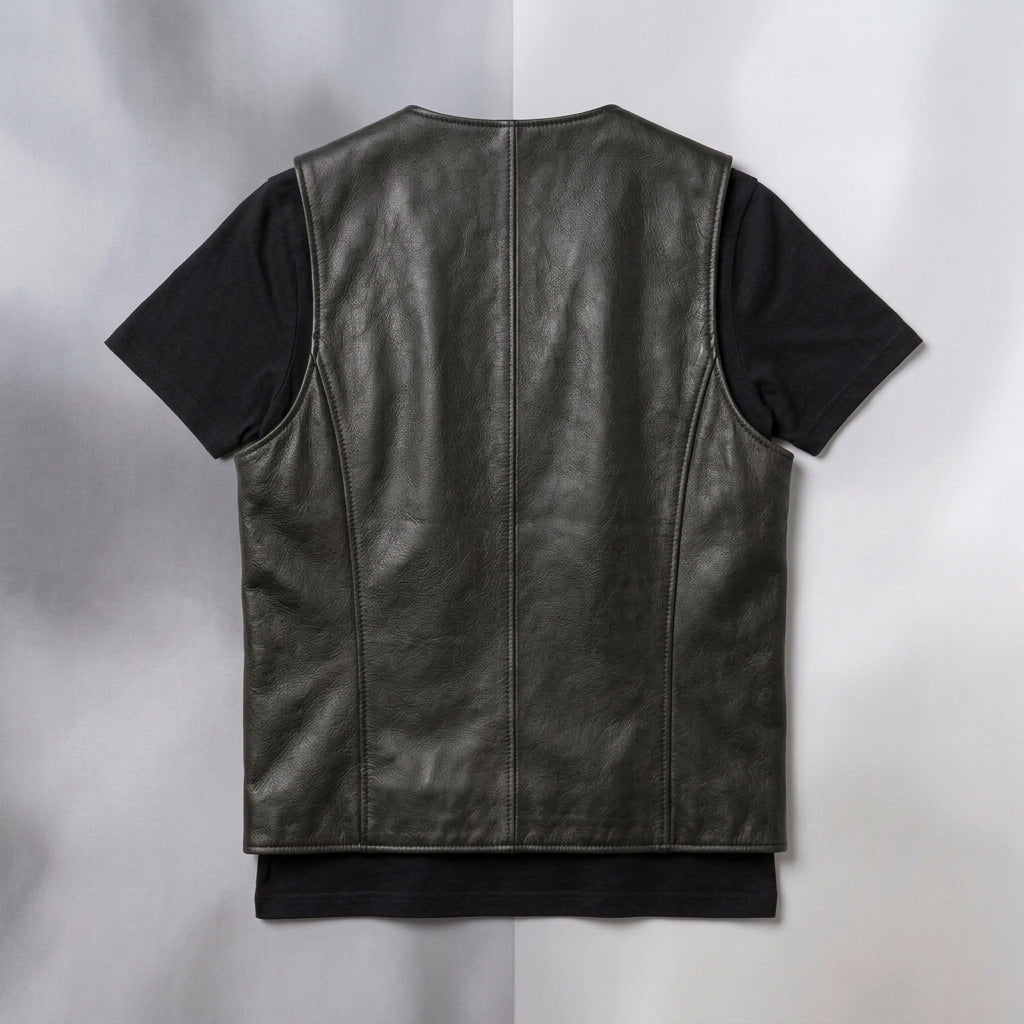 Men's Genuine Leather Vest Classic Motorcycle Biker Vest