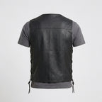 Men's Black Leather Vest Premium Motorcycle Riding Vest