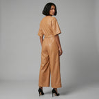 Short-Sleeve Leather Utility Jumpsuit