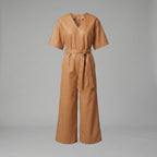 Short-Sleeve Leather Utility Jumpsuit