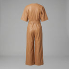 Short-Sleeve Leather Utility Jumpsuit