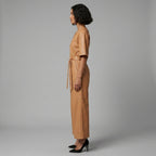 Short-Sleeve Leather Utility Jumpsuit