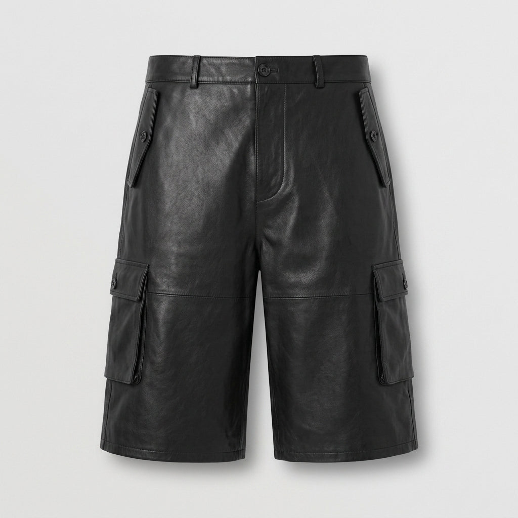 Men's Black Leather Shorts Genuine Lambskin Casual Shorts