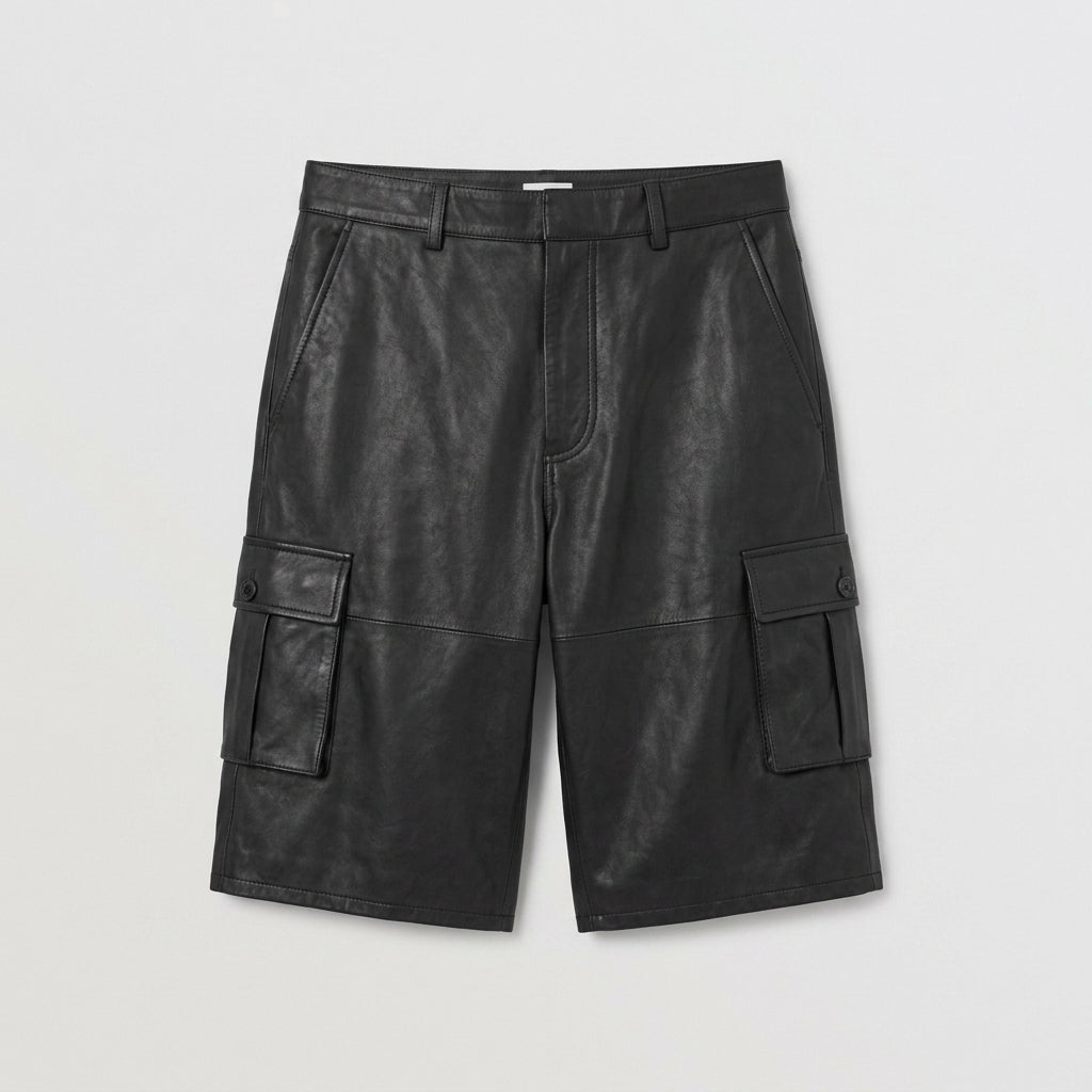 Men's Black Leather Shorts Genuine Lambskin Casual Shorts
