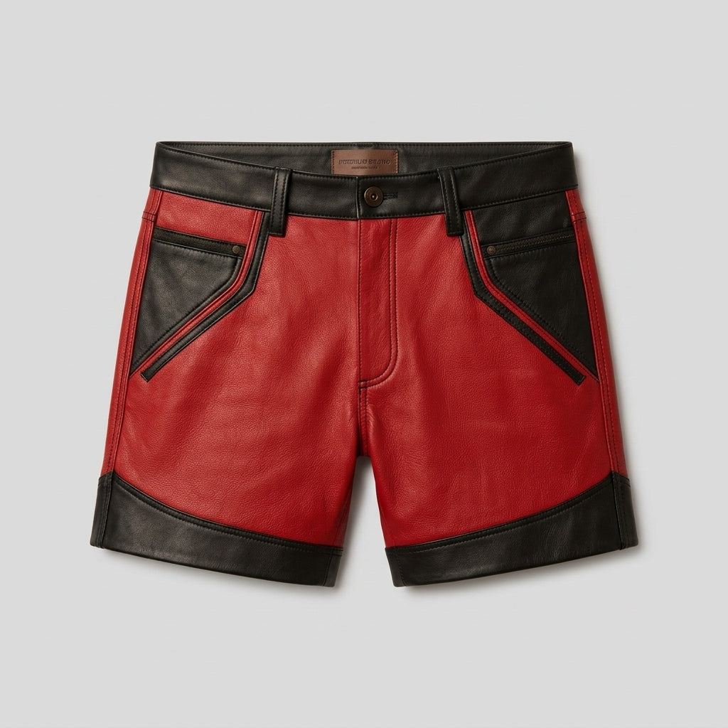 Men's Vintage Leather Shorts Distressed Biker Style Shorts