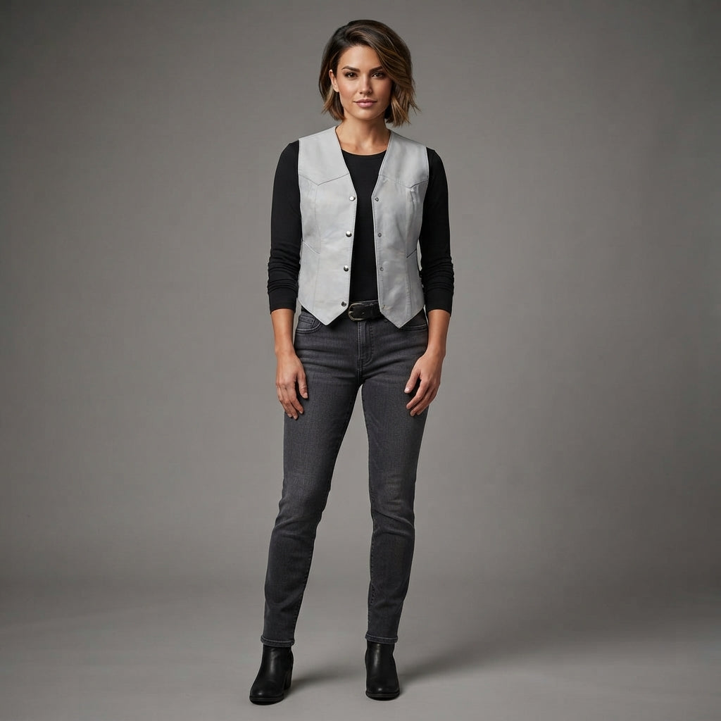 Women's Grey Leather Western Vest